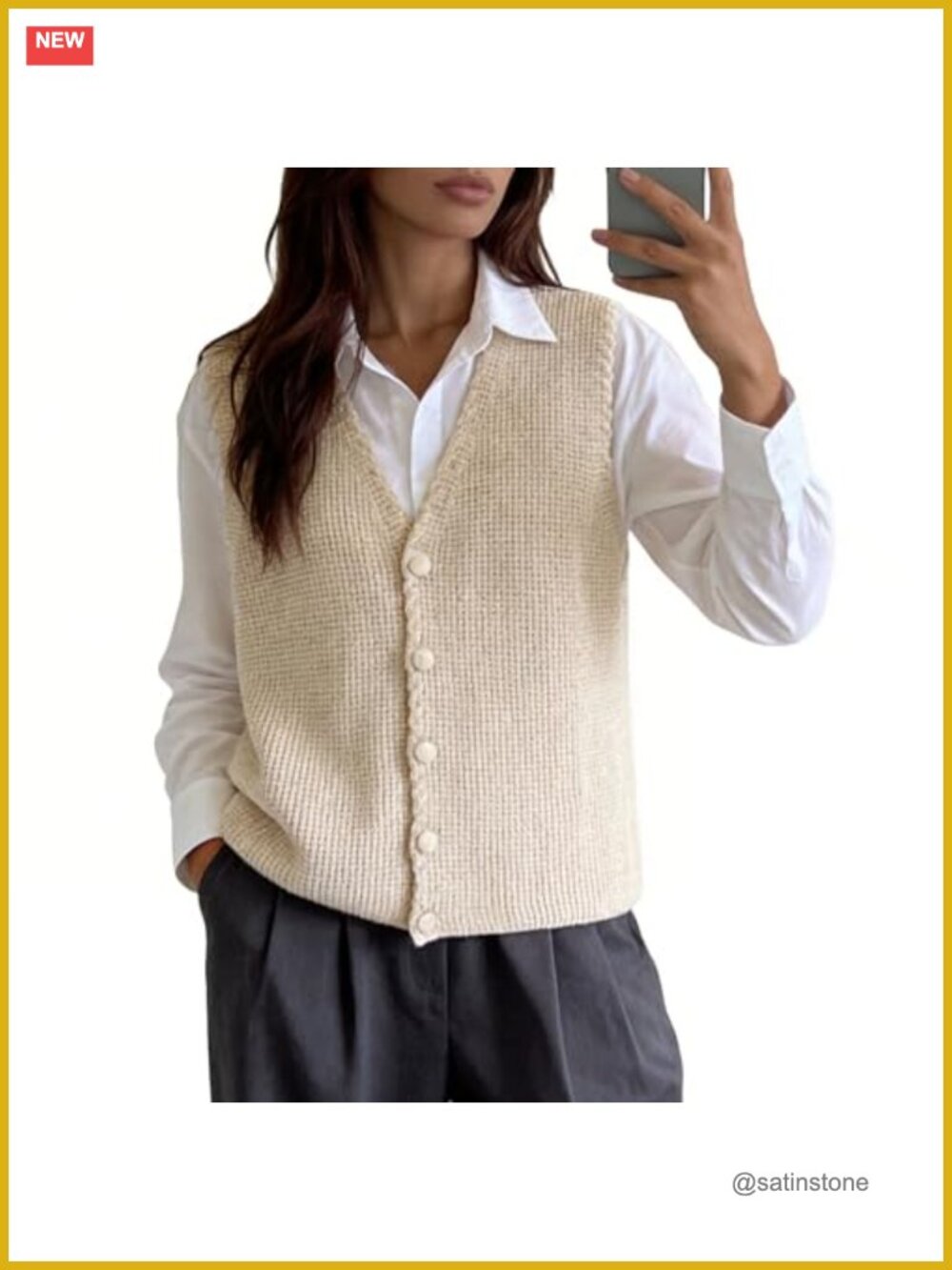V-Neck Button Front Sweater Vest Sleeveless Knit Layer